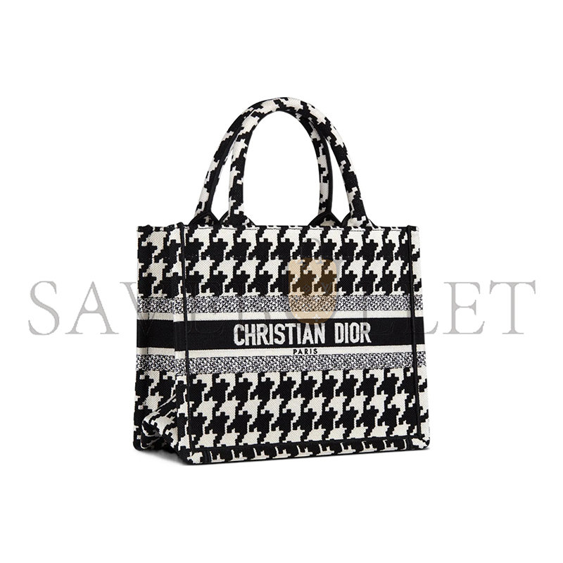D*or small book tote black houndstooth embroidery m1265ztqt-m911 (26.5*21*14cm)
